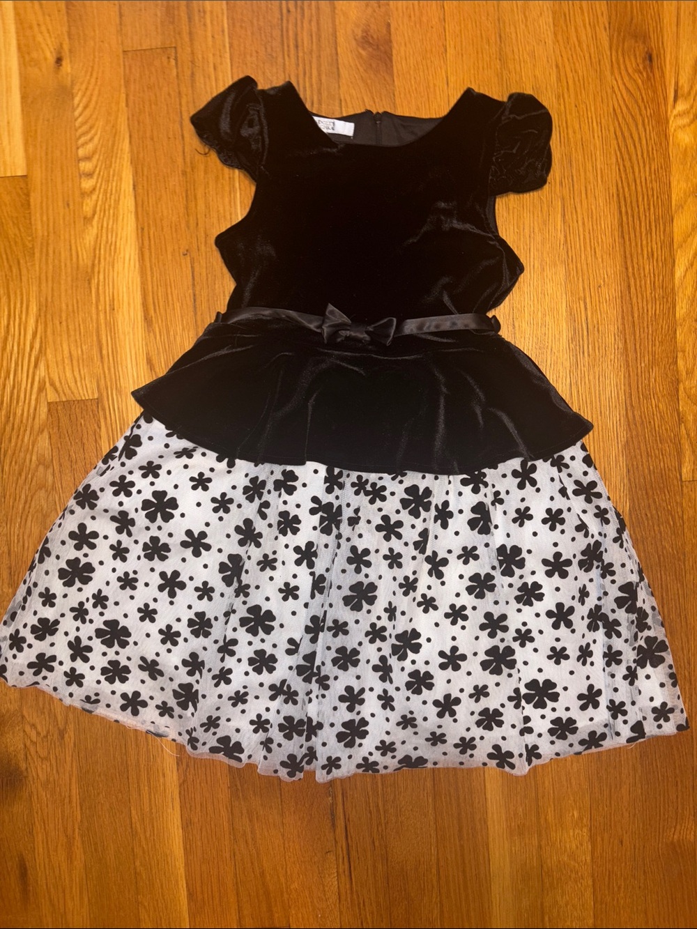Badgley Mischka Black Velvet Peplum Dress with White Floral Skirt